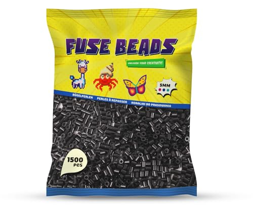 Benny Beads Bügelperlen 1500 Stück, Midi-Größe 5mm, Kreatives Bastelzubehör DIY Fuse Beads (Schwarz)