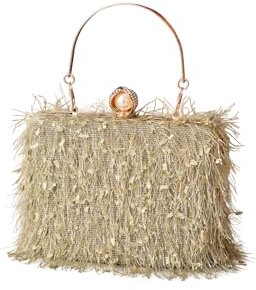 CORIOS Bolsa de Noche Borla para Mujer con Diamantes de Imitación y Perlas - Bolso de Fiesta y Boda Elegante con Cadena Matcha