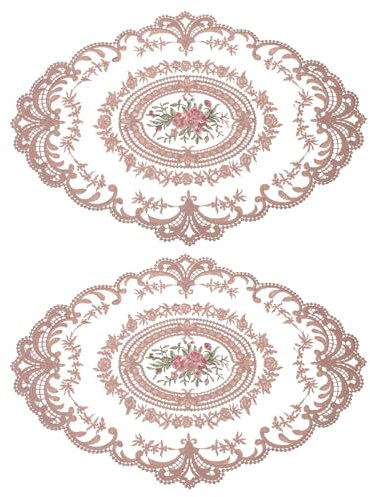 QUARKZMAN 2Paquet Rétro Dentelle Napperon 12x16 -in Ovale Brodé Table Place Tapis Français Crochet Napperons Dessous Verre Tasse Tapis pour Accueil Mariage, Poussiéreux Rose