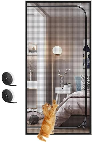 Cat Screen Katzennetz for Balkon 90cm X 220 cm, Haustiere Bildschirm Tür,Katzengitter Tür Katze Kratzfest Katze Mesh Tür Bildschirm for Wohnzimmer,Schlafzimmer,Küche(Size:90x220cm)