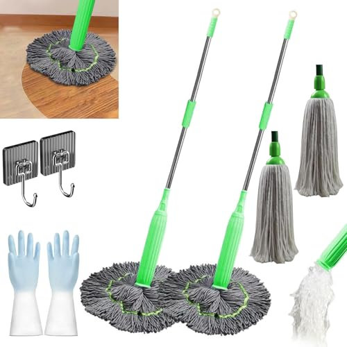 Trapeador deshidratado 2 en 1, trapeador deshidratado con 2 almohadillas de microfibra reemplazables, fregona de limpieza de pared redonda de giro de 360 grados, fregona de microfibra de secado rápido