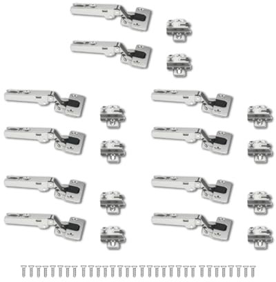 Kit 10 Cerniere più Base Regolabile e Viti - Cerniera per Ante Armadio, Cucina, Comodini e Cassettiere - Montaggio Facile e Veloce