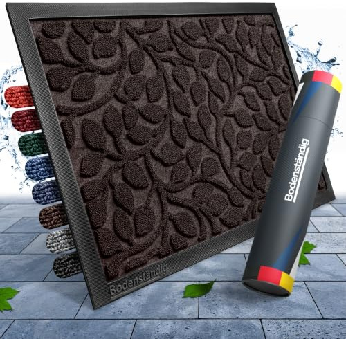 Bodenständig® Fußmatte außen - rutschfest & saugstark - Fußabtreter Braun | Rillensystem 2.0 - Fussmatte aussen 80x120cm - perfekte Größe - Ideal für innen und überdachte Außenbereiche - Blattmotiv