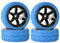KINGCOO 65mm Gummireifen und Kunststoffräder Set,RC Auto Reifen und Rader Felgen 12mm Hex für 1/10 RC Auf Straße Racing Touring Auto für HSP HPI Kyosho Tamiya (Blau Schwarz)