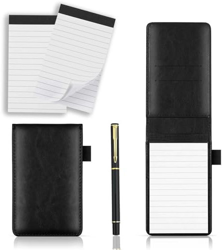 XQEUMC A7 Mini Notizblock Set, Pu Leder Notizbuch Set, Mini Pocket Notizbuch,mit Stift und 2 Stück Ersatz-Notizblöcken,Taschennotiz block für AktivitäTen im Freien (Schwarz)