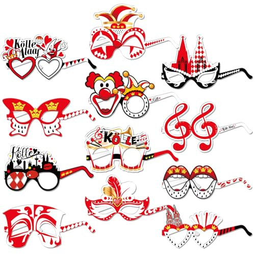 DPKOW 24 Stk Lustige Köln Partybrille Karneval Köln Accessoires, Rot Weiss Köln Papierbrille Masken Köln Karneval Kostüm Zubehör für Erwachsene Kinder Maskerade Köln Gastgeschenke Fasching Accessoires