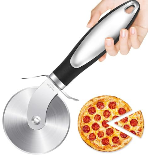 Premium Pizza Cutter Wheel - Stainless Steel Sharp Pizza Slicer - Easy to Cut & Clean - Dishwasher Safe - Handle Large & Small Pizza