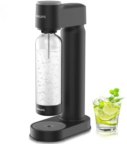Philips Sparkling Water Maker ADD4901BKOQ/37, Plastic Soda Streaming Machine with Quick Twist Bottle, 1L BPA free PET Carbonating Bottle, Soda Maker Compatible with 60L CO2 Carbonator (NOT Included)