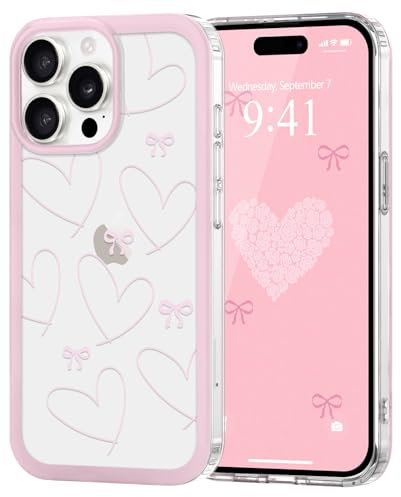 Urarssa Case for iPhone 14 Pro Max, Cute Bowknot Pattern Aesthetic Bow Design Phone Case for Women Girls, Soft TPU Bumper Clear Shockproof Protective Girly Cover for iPhone 14 Pro Max, Hollow Heart