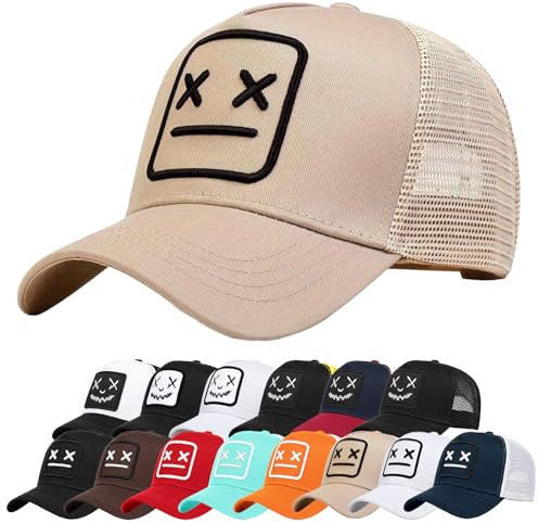Enwokran Baseballkappe Herren Quirky Bizarre Stickerei Hüte Unisex Hip Hop Trucker Caps Verstellbare Netzrückseite UV-Schutz Sport Reisen Draußen Sonnenschutz Hüte Baseball Cap (Beige)