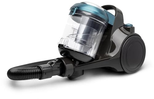 H.Koenig Sac cyclonique STC62, Aspirateur Traineau, Silencieux, Puissant 850 W, Capacité 2,5L, Compact et Léger pour Sols Durs, Brosse spéciale parquet, Filtre HEPA12, Bleu, 2.5 liters, 79 décibeles