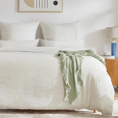 SOULFUL Housse de Couette 220x240 Coton avec 2 Taies d'oreiller 65x65 cm - Design Rayures Noir/Blanc - 100% Coton Lavé - Certifié Oeko-TEX - Parure de Lit 220x240 cm Adulte avec Fermeture Éclair