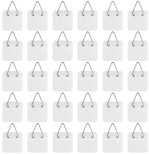 FLOWERUN Lot de 30 Crochet Autocollant pour Tableau, Crochets Muraux Adhésifs pour Cadres Photos, Accroches Solides 5kg Maximale, Installation Facile sans Outils (Grand Carré)