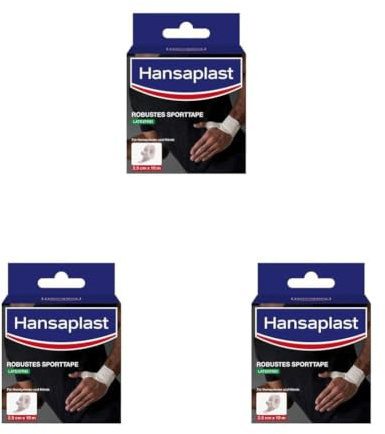 Hansaplast Robustes Sporttape 3er-Set (2,5 cm x 10 m), stark haftendes Tape hilft bei der Vermeidung von Verletzungen, latexfreies Sport Tape bietet Unterstützung für Gelenke, Weiß