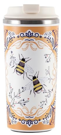 Cottea 450ml/15oz Kaffeebecher To Go Mit Keramikbeschichtung, Rutschfester, Isolierter Thermobecher Mit Saugnapfboden, Deckelöffnung Per Klick.(Biene)
