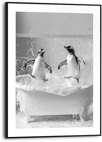 REINDERS Gerahmtes Bild, Penguin Splash, Toilette, MDF, 40 x 30