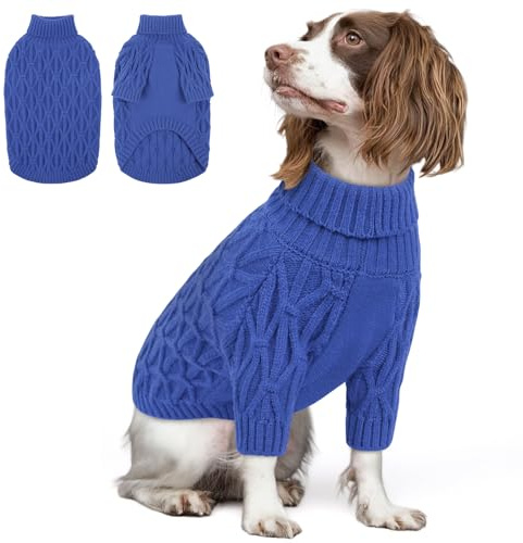 Queenmore Pullover Hund, Strick & Wärme, Weicher Hundepullover XXL für Whippet, Greyhound, Boxer, Pitbull, Blau, XL