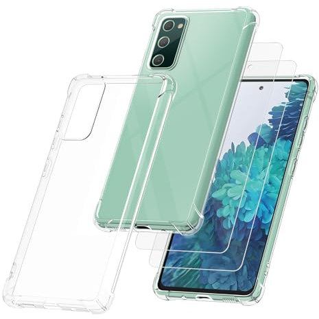 Meliya Coque pour Samsung Galaxy S20 FE/S20 FE 5G avec 2 Pieces Verres Trempés, Coque en Silicone Transparente avec Coins Surélevés, Protection Antichoc, Anti-Rayures et Anti-Chute (Transparent)