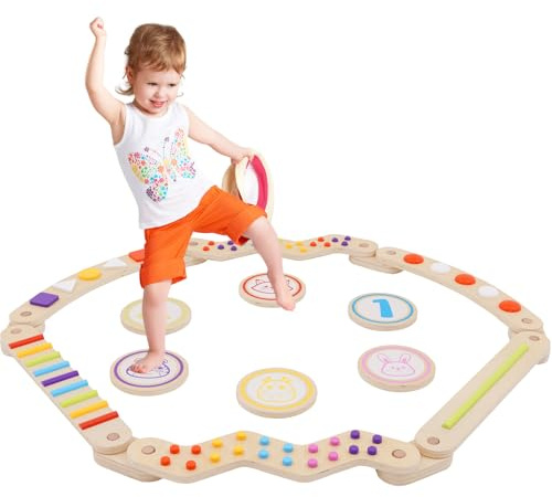 Holz-schwebebalken für Zuhause Kleinkind-sensorik matten,Montessori Indoor Spielplatz,Balancieren Kinder Outdoor,Holz-Balance-Board für Kinder für Koordination und Stabilität ab 3-7 Jahren