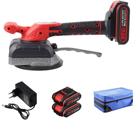 Machine à carrelage vibrante 21V, Machine à carreler Rechargeable à 5 vitesses, Manuel Machine à Carrelage Ventouse Carrelage Electrique pour Sol Carrelage mur (Rouge)