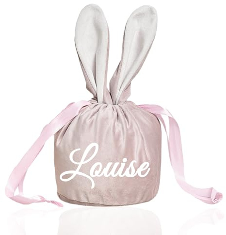 Personalisierte Ostertasche mit Namen aus Samt, Geschenktüte mit Hasenohren und Kordelzug für Kinder, Personalisierte Geschenke Ostern, Ostertüte zum Befüllen mit Ostereier, Süßigkeiten, Osterdeko