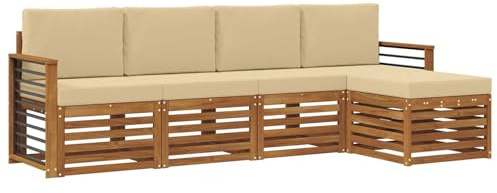 vidaXL Sofagarnituren 5 pcs Natur und Beige Massivholz Akazie, Garten, modernes Outdoor-Sofa-Set, modulare Terrassenmöbel, robuste Akazie, minimalistische Lounge, ideal für Pool