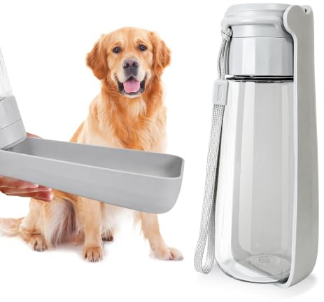 PVUEL Dog Water Bottle, Foldable Dog Drinking Bottles for Walking Travel | Leakproof Outdoor Pet Water Dispenser Food Grade Travel Feeder for Dogs Cats Puppy Hamster Rabbit Walking Hiking Travel, Grey
