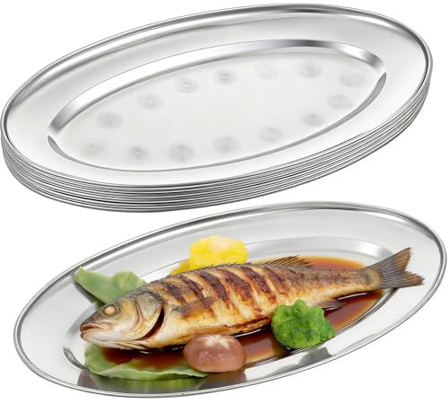 Juego de 6 bandejas de acero inoxidable para hornear pescado, platos elípticos para asar y cocinar al vapor, sartén profunda en forma de pescado para horno, vaporizador o barbacoa, tamaño grande, 33,8