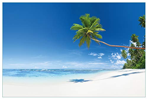 Wallario Küchenrückwand selbstklebend 90 x 60 cm, Motiv: Weißer Sandstrand am Meer - EIN Traum unter Palmen | Spritzschutz abwischbar & pflegeleicht