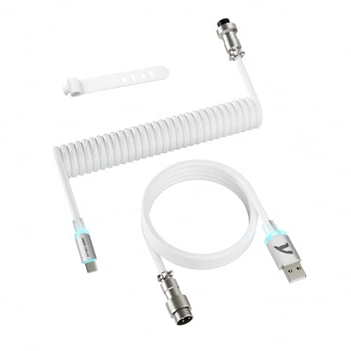 ATTACK SHARK C01 Ultimate RGB Câble Spiralé pour Clavier Gaming, Supporte 8000Hz & Rapid Trigger, Câble de Clavier Mécanique USB-C vers USB-A avec Aviateur Métallique, Double Tressage, Blanc