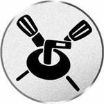 S.B.J - Sportland Pokal/Medaille Emblem, Motiv Curling, Durchmesser 50 mm, Silber