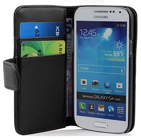 Cadorabo Custodia Libro per Samsung Galaxy S4 Mini in Nero - con Vani di Carte e Funzione Stand di Similpelle Fine - Portafoglio Cover Case Wallet Book Etui Protezione