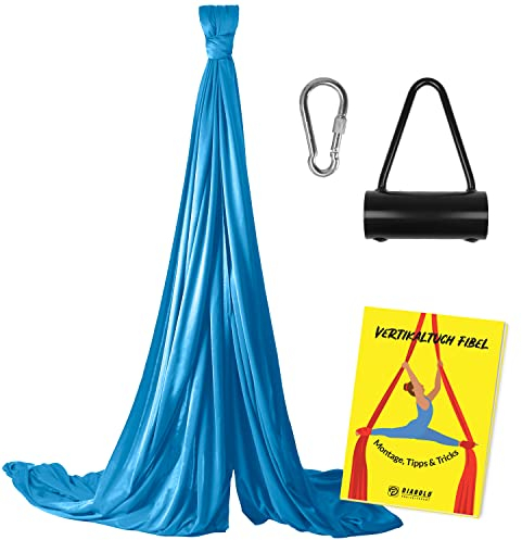Diabolo Freizeitsport Vertikaltuch Set mit Triangelhalter 6 m (blau) - Tipps & Tricks Anleitung, Aerial Yogatuch im Baumwollbeutel - geprüft
