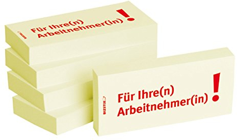 BIZSTIX® Business Haftnotizen Für Ihre(n) Arbeitnehmer(in)! - 1 Packung mit 5 Haftnotizblöcken zu je 100 Blatt, 75 x 35 mm