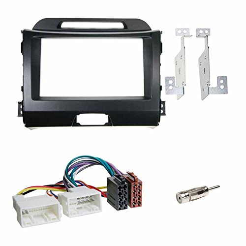 Einbauset : Autoradio Doppel-DIN 2-DIN 2 DIN Radioblende Radio Blende Halterung schwarz + ISO Radioanschlusskabel Radio KFZ Adapter + Antennenadapter für KIA Sportage III (SL) ab 08/2010