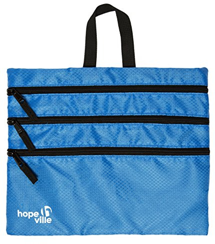 HOPEVILLE Reißverschlusstasche, 4 in 1 Reise Organizer mit 4 großen Fächern für Reiseunterlagen, Tablet und Reiseutensilien, Premium Taschenorganizer für Reise, Freizeit und Ausflug (Blau)