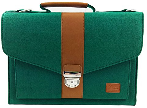 handy-point Venetto Businesstasche Umhängetasche Aktentasche Arbeitstasche Handtasche Herren Damen Unisex Filztasche Tasche aus Filz mit Schultergurt mit Echtleder-Applikationen (Grün dunkel)
