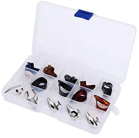15 pcs Guitare doigt Main DIY pouce et doigt Picks Bague d'écran avec boîte de rangement pour guitare accessoire