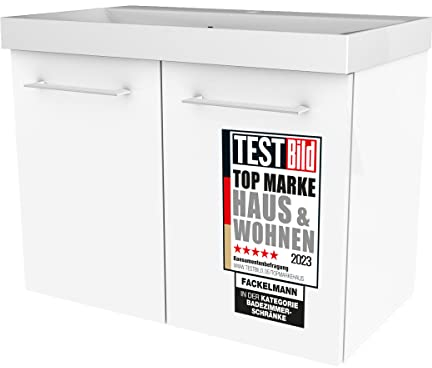 FACKELMANN Waschtischunterschrank Lima/Badschrank mit Soft-Close-System/Maße (B x H x T): ca. 60 x 42 x 35 cm/hochwertiger Badezimmerschrank/Korpus: Weiß/Front: Weiß Hochglanz