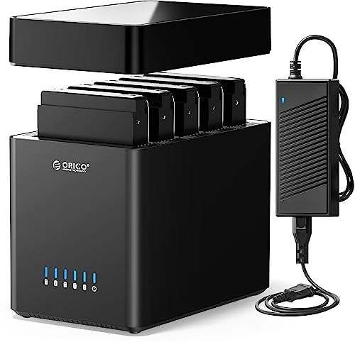 ORICO Tool-Free 5 Bay USB C 3,5 Zoll Magnetic-Type Festplattengehäuse für 3,5'' SATA HDD bis zu 5x18TB, Festplatte Dockingstation Kompatibel mit Windows/Mac OS/Linux (DS500C3)