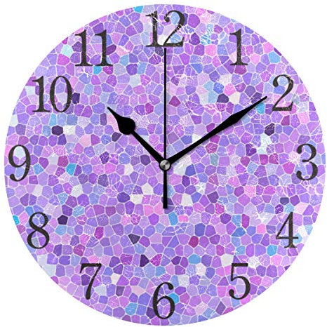 AABAO - Orologio da parete rotondo con mosaico viola, silenzioso, non ticchettio, per camera da letto, soggiorno, ufficio, scuola