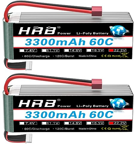 HRB 2 Packs 6S 22.2V 3300mAh 60C Lipo Batterie avec Deans T Plug pour RC Quadcopter Hélicoptère Voiture Camion Bateau Hobby