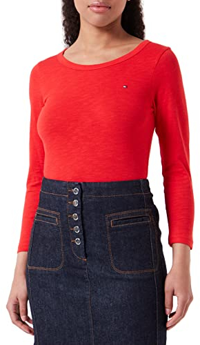 Tommy Hilfiger Damen Langarmshirt 1985 Slim Slub Basic, Rot (Fireworks), XL