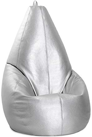 Maquidepol Puff Pera XL auténtico de Polipiel | Interior o Exterior | Fabricado a Mano 100% en España (Plata)