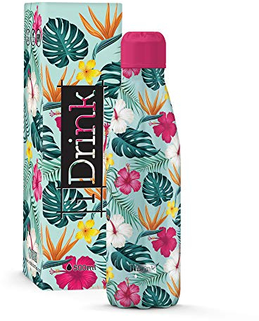 IDRINK Bouteille thermique en acier à double paroi I-Drink 350/500/750/1000 ml, Décorée (350 ML, Tropical)