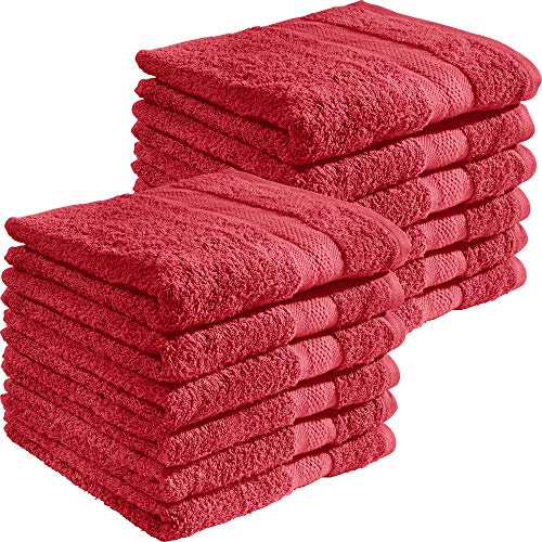 REDBEST Handtuchset, Frottierset 12er-Pack Chicago rot Größe 50x100 cm - saugstark, strapazierfähig, ideal für Reisen, Sport (weitere Farben)