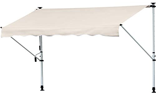 Outsunny Store banne Manuel rétractable 4L x 1,2l m Auvent Téléscopique sans Perçage Inclinaison et Hauteur réglable Installation Rapide métal alu Polyester Anti-UV crème