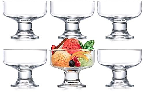 Kingrol 6 Pack Crystal Glass Dessert Bowls, 6.5 oz for Ice Cream, Fruit, Pudding, Snack, Cereal, Nuts - Premium Serving Dishes, Mini Trifle Bowl