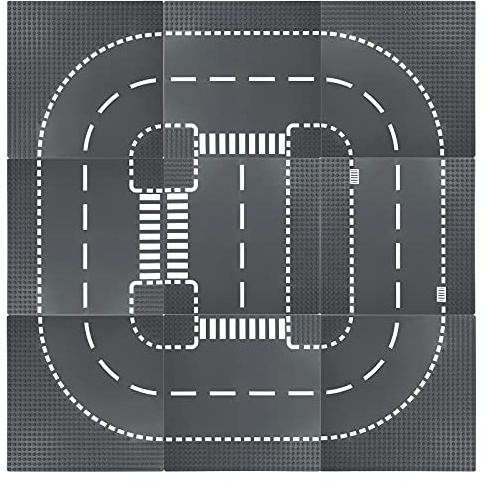 Celawork Bauplatten für Straßen, Städte, Straßenplatten,Kompatibel mit Allen gängigen Marken, 25.5 * 25.5cm Platten-Set für Kreatives Spielen, Lernspielzeug (9 Stück(4 Kurve,4 T-Kreuzung, 1 Gerade)
