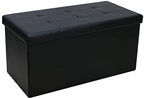 La Maison Large Ottoman Foldaway Storage Blanket Toy Box Bench Faux Leather Practical Bench Blanket Box (Black, 76cm x 38cm)